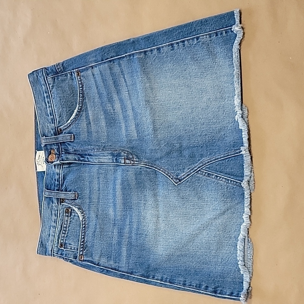 J Crew Denim Mini Skirt, Zipper Fly w/ Button Closure. Size 27, Exc. Used Cond.